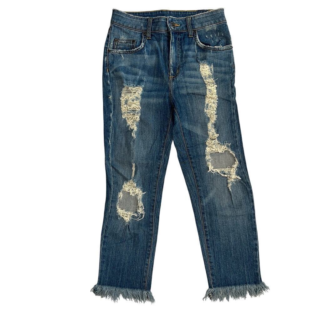 Carmar High Rise Destroyed Distressed Fringe Hem Crop Jeans Size 26